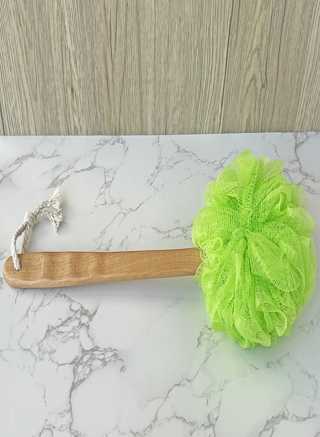 JINS-Hung Shower Loofah Body & Back Scrubber - Exfoliating Loofah luffa Bath Brush On a Stick - with Long Wooden Handle Back Brush for Men & Women - Easy Reach Body Wash & Lotion Applicator（ 2 Pack- Green） - Image 3